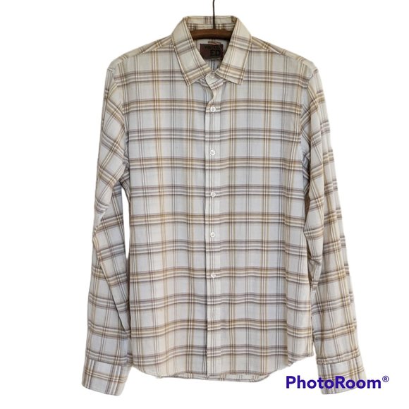 Vintage Red Brand Men's Neutral Button-Down Plaid Shirt with Graphic on Back - Picture 3 of 12